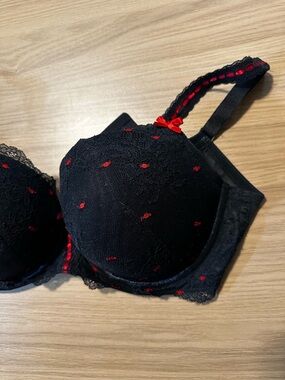 Cacique Black Lace Bra with Red Accents